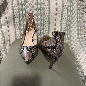 Jessica Simpson Snakeskin Heels with Chain Detail